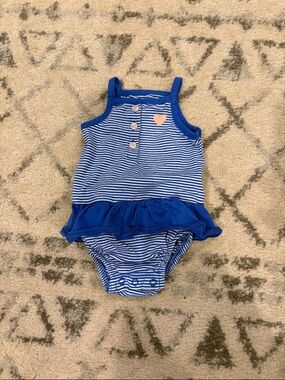 Carter's Blue & White Striped Ruffle One-Piece Bodysuit